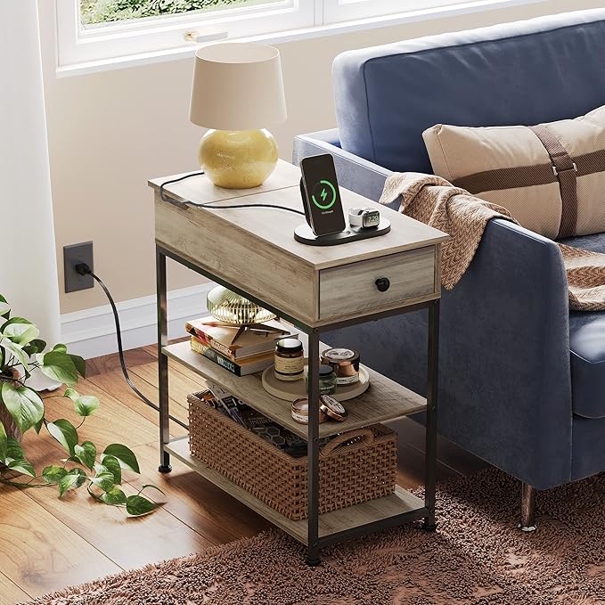 WLIVE Narrow Side Table with 2 USB Ports and 2 Outlets, Flip Top End Table with - Image 2
