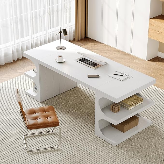 LITTLE TREE 62.2-Inch Executive Desk, Modern Home Office Desks, Office Table - Image 4