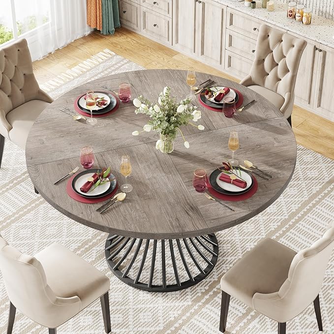 Tribesigns Round Dining Table, 47-Inch Farmhouse Dinning Room Table, Industrial - Image 4