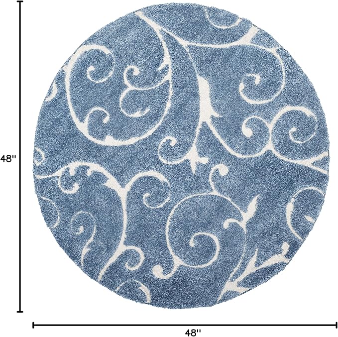 SAFAVIEH Florida Shag Collection 4' Round Light Blue/Cream SG455 Scrolling Vine - Image 2