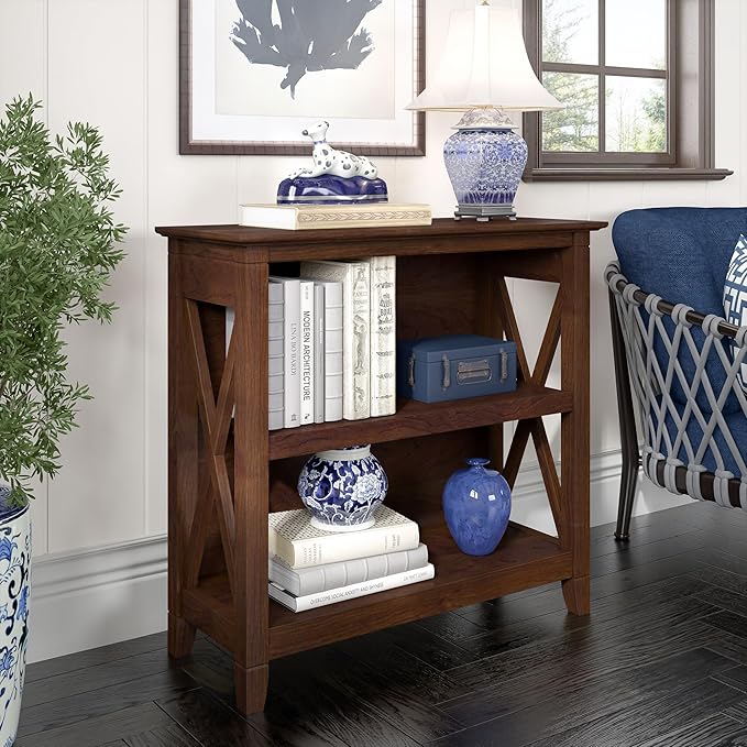 Bush Furniture Key West Small 2 Shelf Bookcase in Bing Cherry, Compact Home - Image 2