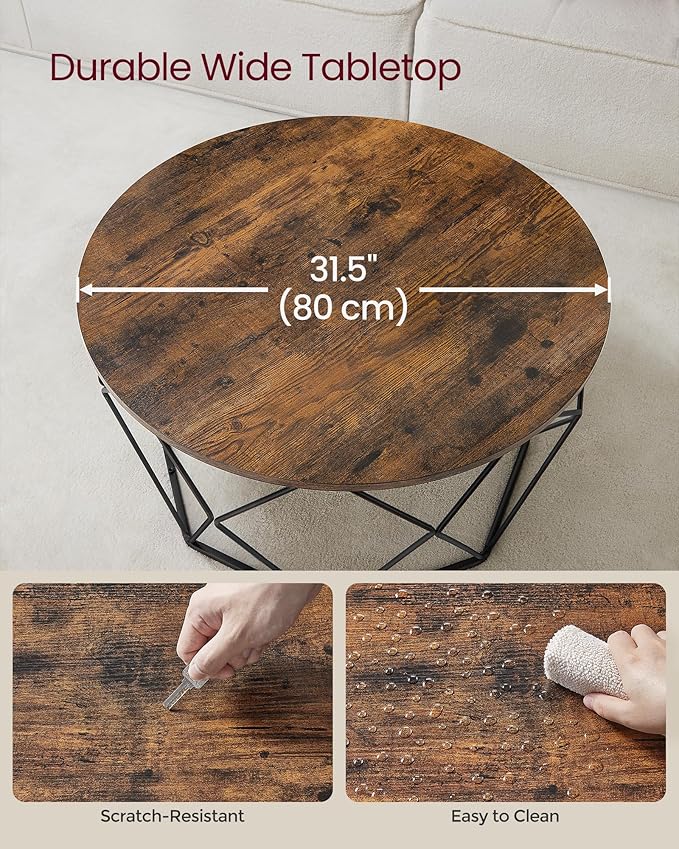 VASAGLE Round Coffee Table for Living Room, Cage Cocktail Table - Image 3