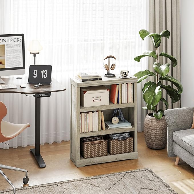 LINSY HOME 3-Tier Bookcase and Bookshelf, Small Wood Display Storage Shelves - Image 2