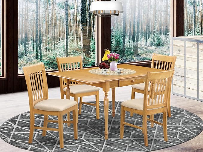 East West Furniture MZNO5-OAK-C 5 Piece Kitchen Table Set - Image 2