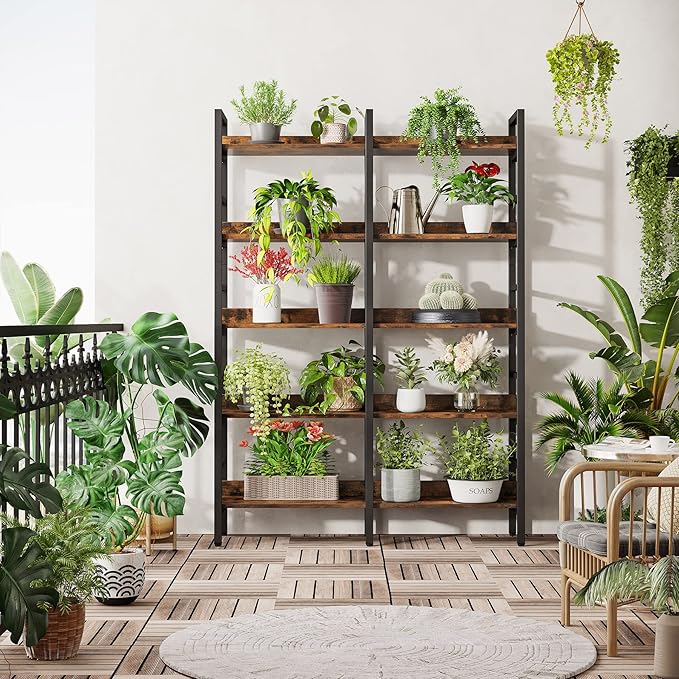 Tribesigns 5-Tier Industrial Bookshelf, 71”H x 47”W Etagere Bookcase, - Image 6