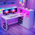 DWVO L Shaped Desk with Drawers, Home Office Desk with Storage Shelves by DWVO