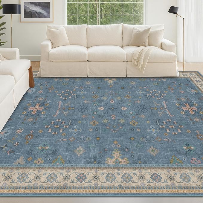 5x7 Rug for Living Room, Boho 5 x 7 Area Rugs Colorful Blue Modern Eclectic by HazoHaus