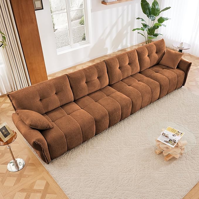 Modern Chenille Fabric 4-Seat Sofa w/ 2 Pillows, Premium Upholstery Living Room - Image 3