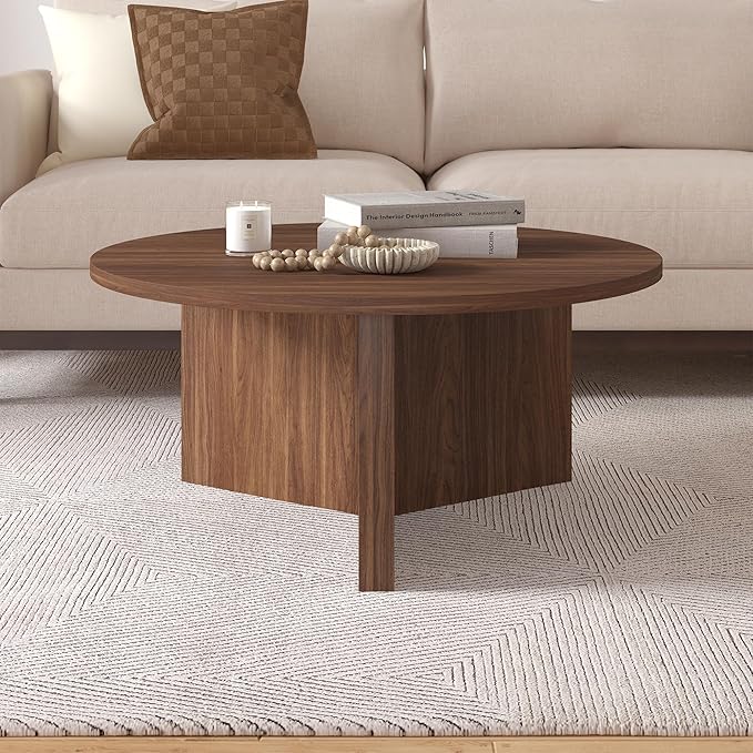 Henn&Hart 36" Round Wood Pedestal Coffee Table - Image 6