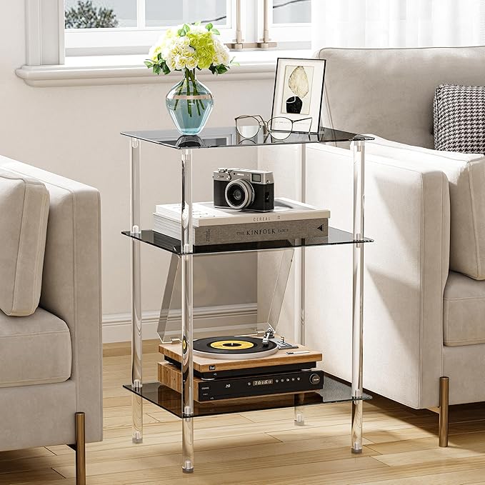 Tempered Glass Side Tables Set of 2 Acrylic End Table - Image 9