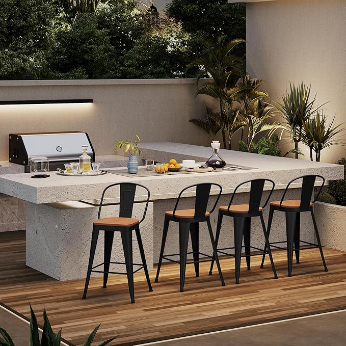 Outdoor Metal Bar Stools Set of 4, 24 inch Barstools Counter Height Bar Stool - Image 7