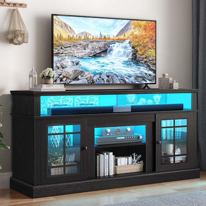 YITAHOME Black TV Stand for 75 Inch TV, LED Modern Entertainment Center - Image 7
