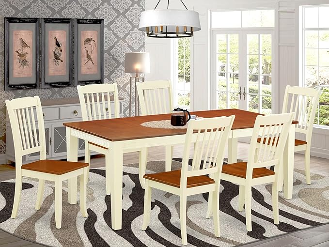 East West Furniture QUDA7-BMK-W 7 Piece Dining Table Set Consist of a Rectangle - Image 2