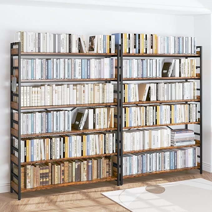HCHQHS 6 Tier Bookshelf, Adjustable Industrial Bookcase, Vertical Tall Book - Image 2