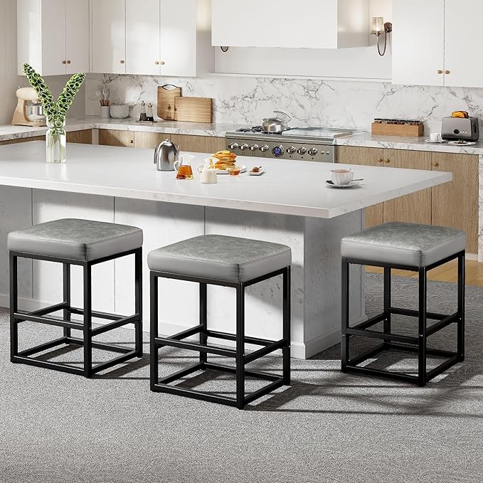 Counter Height Bar Stools Set of 3, Faux Leather Counter Stools - Image 8