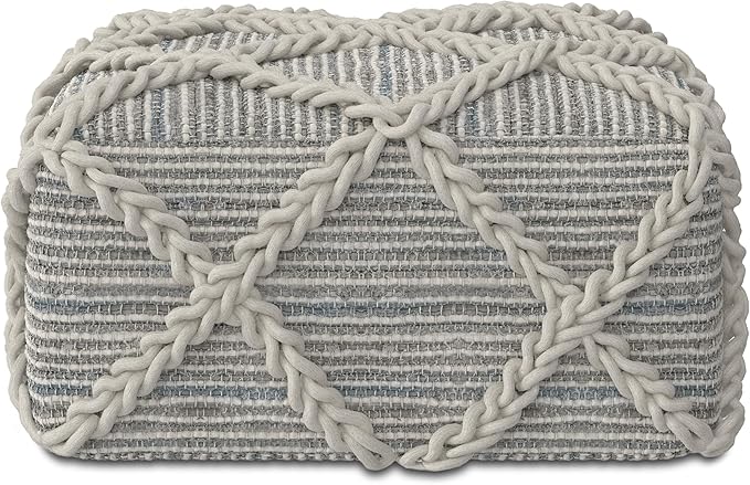 SIMPLIHOME Cowan Contemporary Square Pouf in Grey, Natural Handloom Woven - Image 9