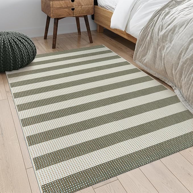 OJIA Striped Outdoor Area Rug 4'x6' Washable Patio Rugs Cotton Woven Living - Image 7