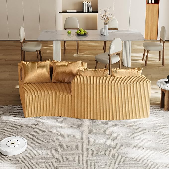 KEIKI Corduroy Curved Sectional Sofa, 2 Seater Symmetrical Modular Semi - Image 5