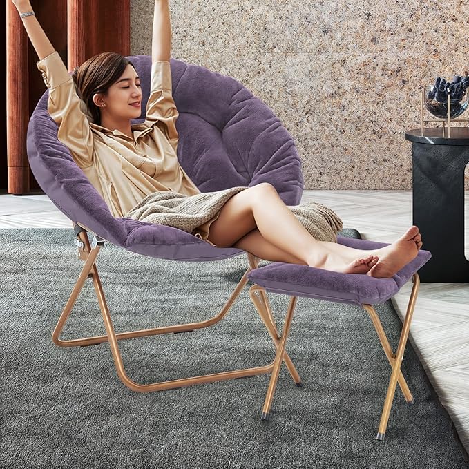 MoNiBloom Round Folding Faux Fur Saucer Chair - Image 4