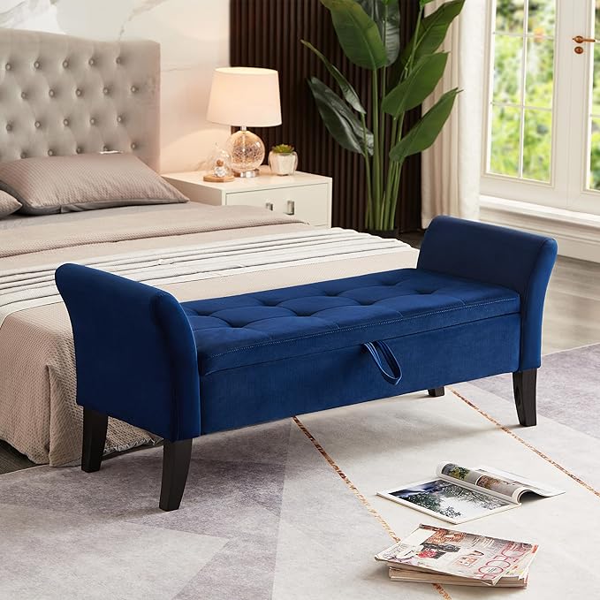 Furniliving Storage Ottoman Bench, Velvet Benches End of Bed Bench by FurnilivingFurnitureforHome