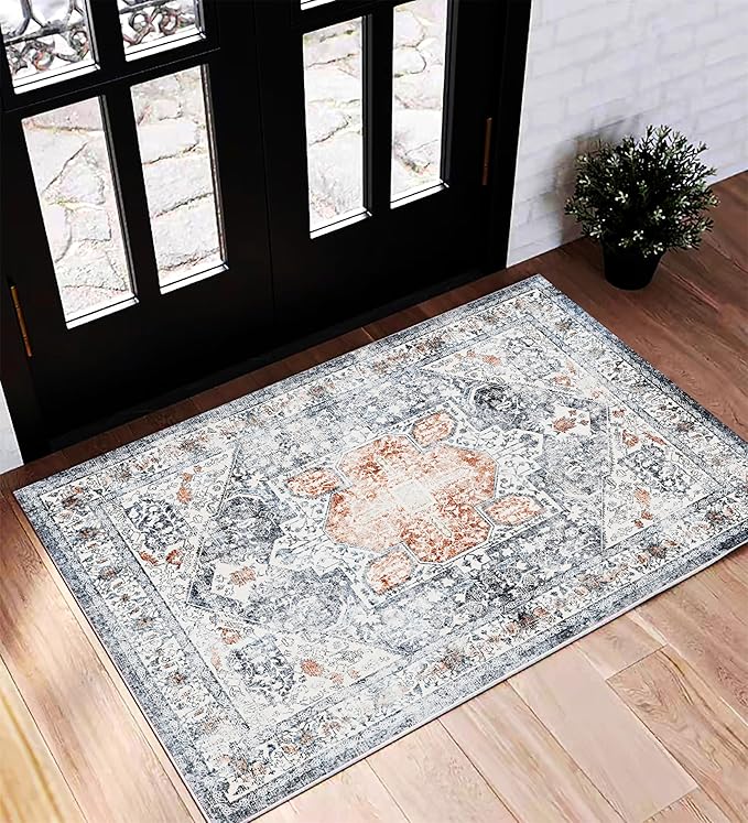 Area Rug 2x3 Washable Rug Door Mat Vintage Distressed Doormat Indoor Entrance by CHAMPLANT