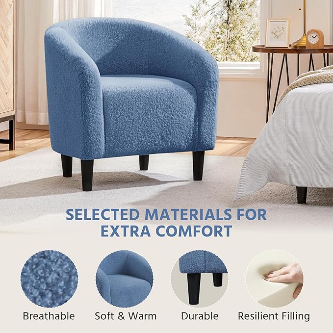 Yaheetech Accent Barrel Chair, Boucle Fabric Club Chair, Furry Sherpa Elegant - Image 7