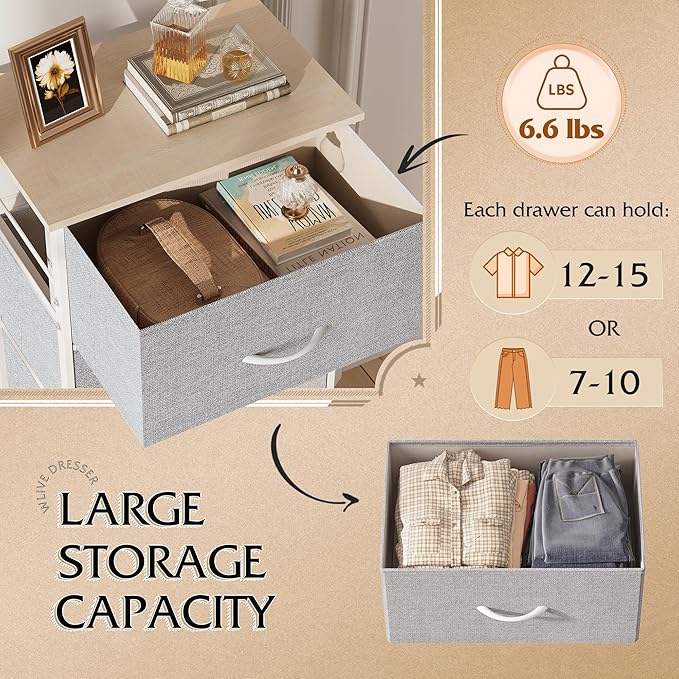 WLIVE 4 Drawers Dresser for Bedroom, Light Grey Fabric Clothes Storage - Image 5