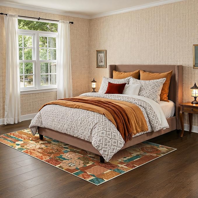 GENIMO 5X7 Floral Area Rugs for Living Room, Machine Washable Non Slip Vintage - Image 5