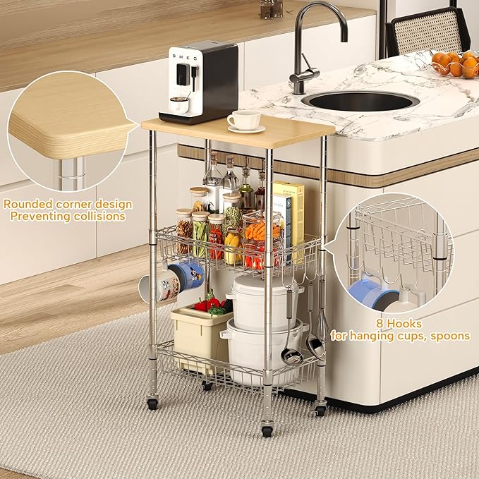 Rolling Kitchen Storage Cart, 3-Tier Storage Rack on Caster Wheels - Image 4