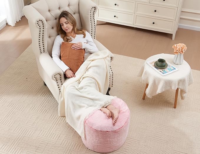 Foot Ottoman 20"x15" Small Automan Foot Rest Pouf Ottoman Cover Round - Image 8