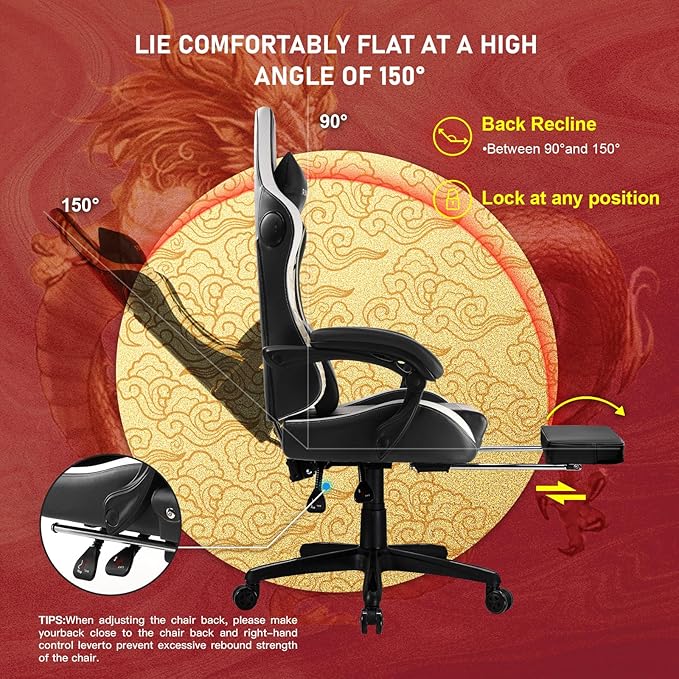 GTPLAYER Gaming Chair with Bluetooth Speakers and Footrest, Dragon Series Video - Image 6