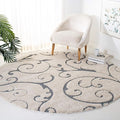 SAFAVIEH Florida Shag Collection 4' Round Beige/Blue Grey SG455 Scrolling Vine by SAFAVIEH