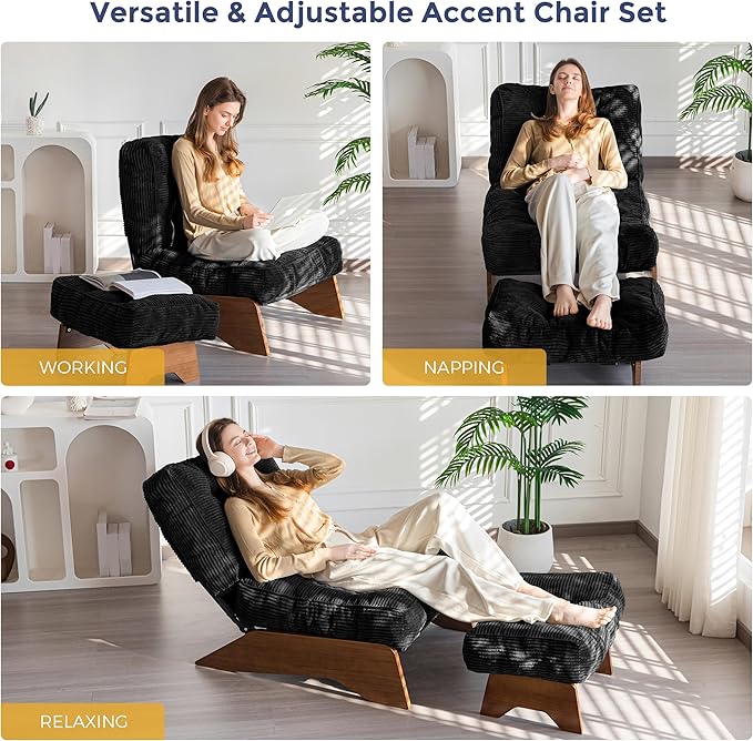 MAXYOYO Accent Chair with Ottoman Adjustable Backrest, Tufted Living Room Chair - Image 4