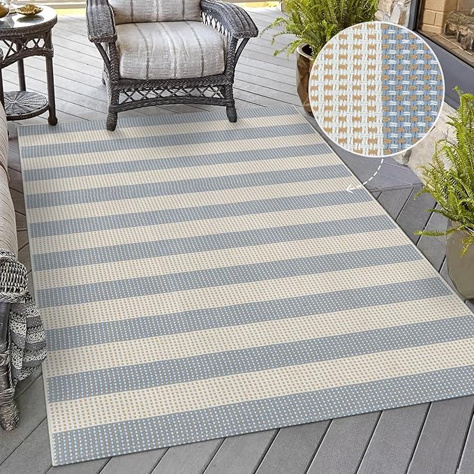OJIA Washable Area Rugs 4'x6', Striped Outdoor Rug Cotton Woven Entryway Rugs - Image 6