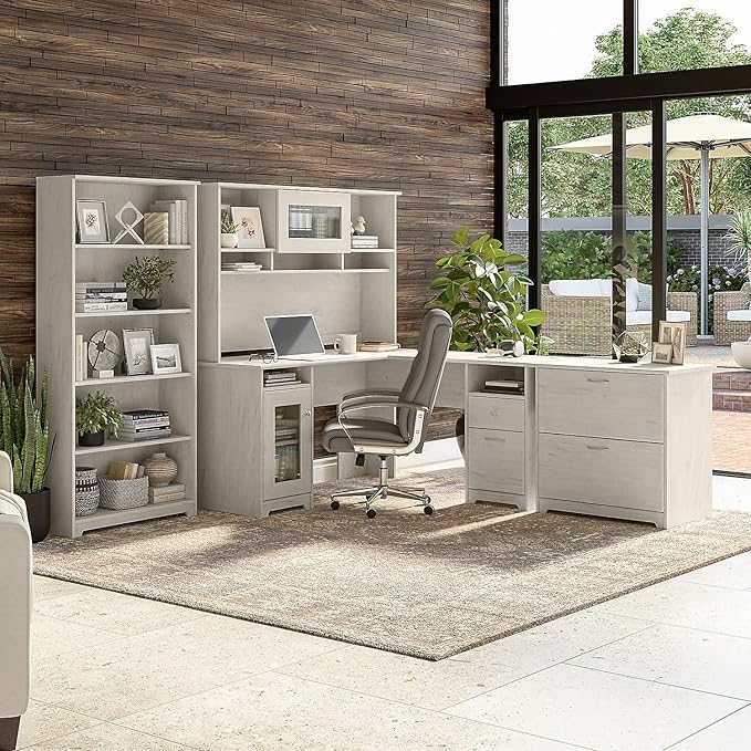 Bush Furniture Cabot Tall 5 Shelf Bookcase | Large Open Bookshelf in Linen - Image 7