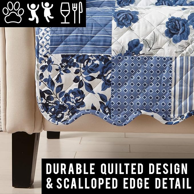 Great Bay Home Patchwork Scalloped Printed Furniture Protector Stain Resistant - Image 6