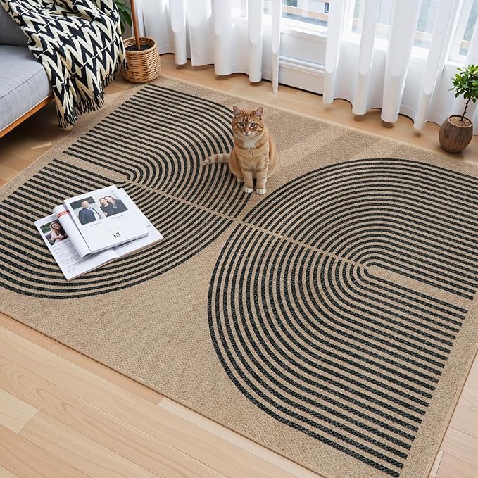 Lahome Modern Rainbow Easy Jute Office Rug, Outdoor Patio Rug 4x6 - Image 2