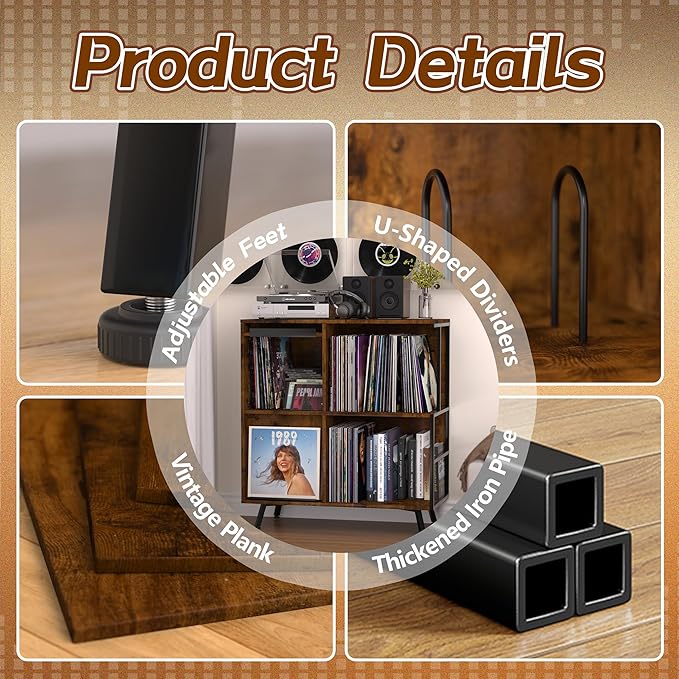 3 Tier Record Player Stand, Flip Top Record Player Cabinet, Mid Century Record - Image 6