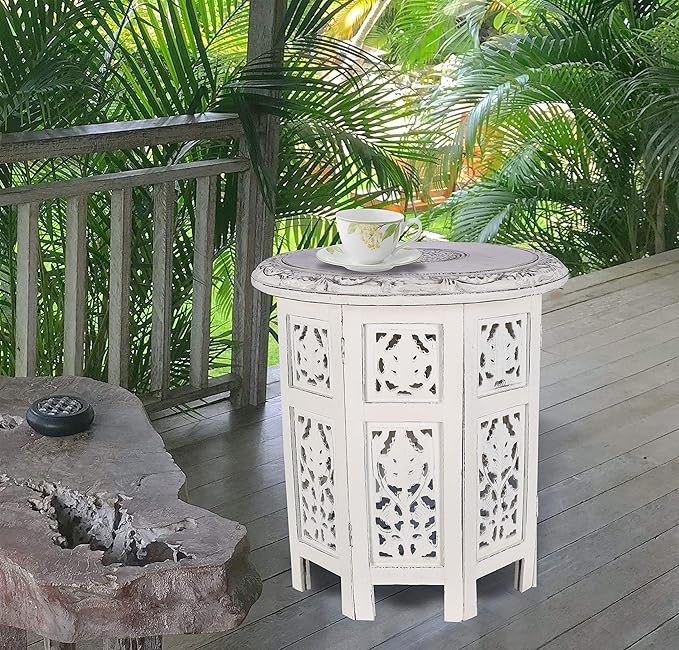 The Wooden Town Handcrafted White Wood End Table - Image 8