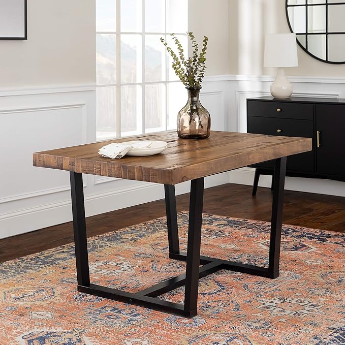 Walker Edison Durango Distressed Solid Wood Dining Table, 52 Inch, Rustic Oak - Image 2