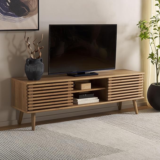 SAFAVIEH Averi TV Stand for up to 65" Flatscreen – Rustic Oak, 2 Sliding Doors by SAFAVIEH