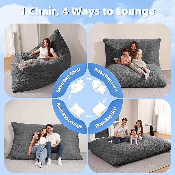 HABUTWAY 4 in 1 Bean Bag Chair, Giant Memory Foam Filling Bean Bag Sofa - Image 6