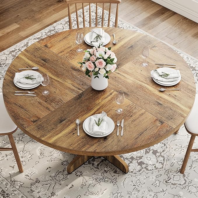 GarveeHome Round Dining Table for 4, 47 Inch Farmhouse Circle Kitchen Table - Image 4