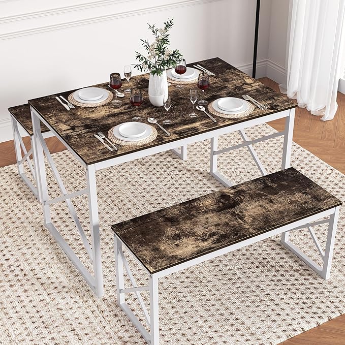 VECELO Kitchen Table with 2 Benches - Image 2