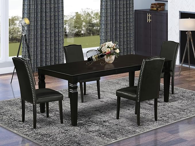 East West Furniture LGEN5-BLK-69 5 Piece Dining Table Set Includes a Rectangle - Image 2