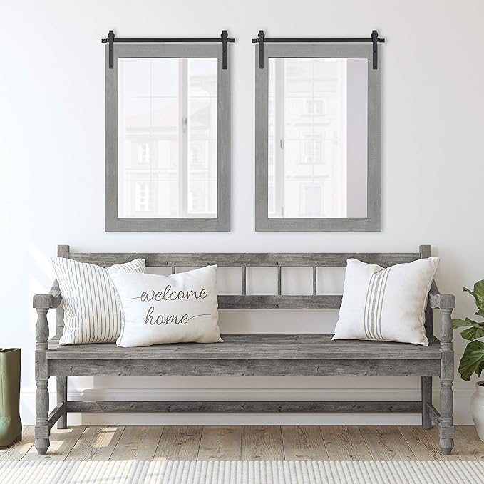Kate and Laurel Cates Farmhouse Wall Mirror, 24 x 38, Barn Door-Inspired Rustic - Image 3