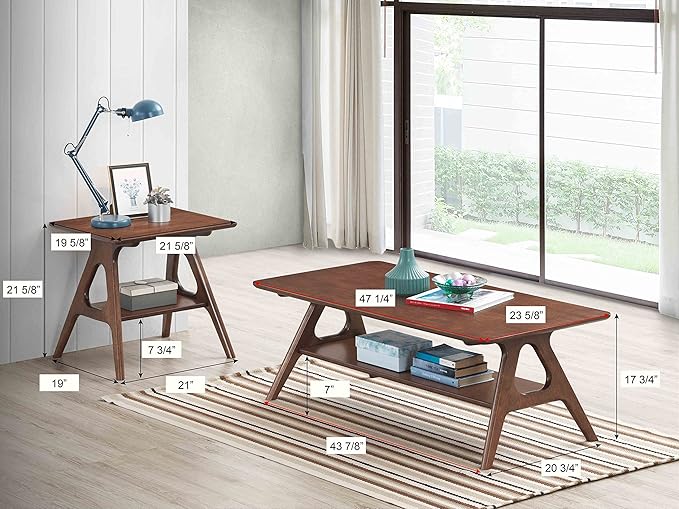 Roundhill Furniture Arona 3-Piece Coffee Table Set, Coffee Table and Two End - Image 2