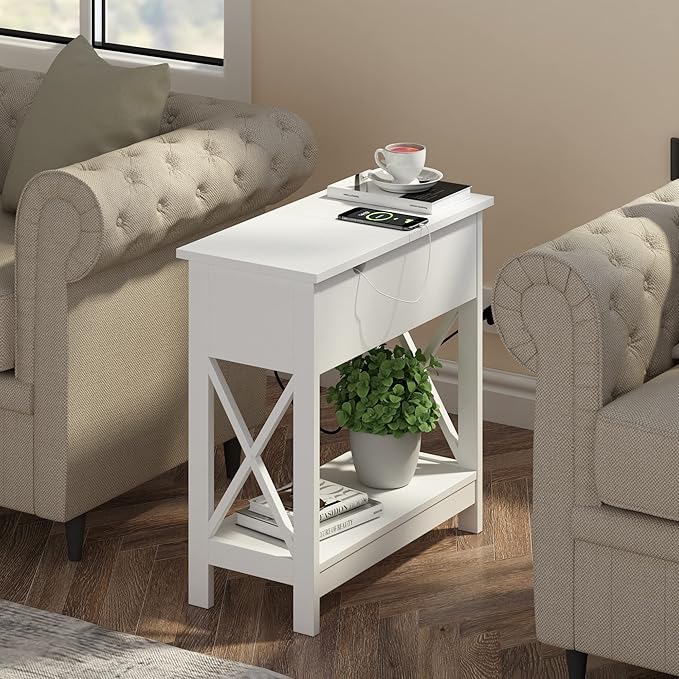 ChooChoo End Table with Charging Station, Narrow Flip Top Side Table with USB - Image 5
