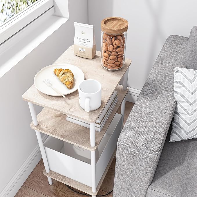 Small Side Table with Charging Station, Slim Nightstand with Outlet, Sofa - Image 5
