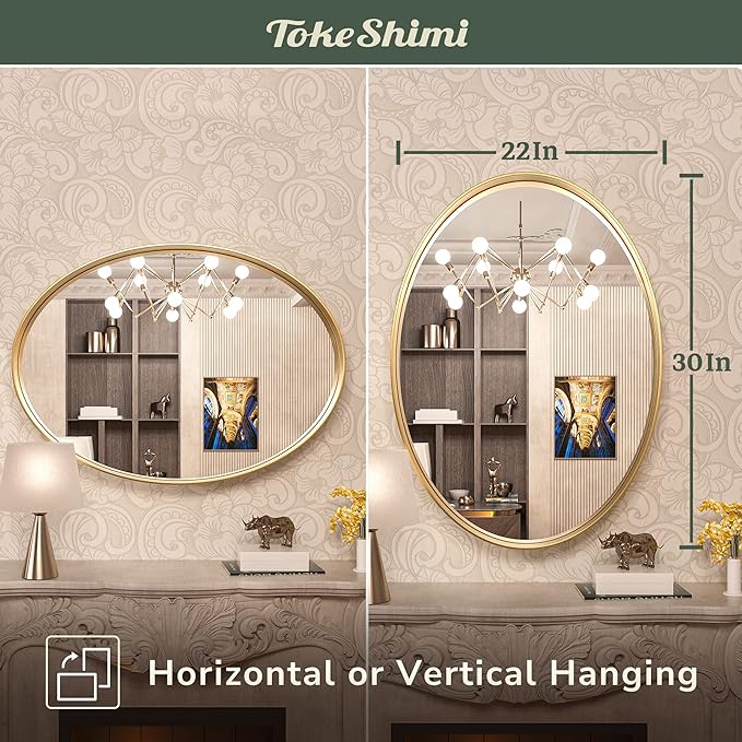 TokeShimi Gold Oval Wall Bathroom Mirror 22x30 Inch - Image 7